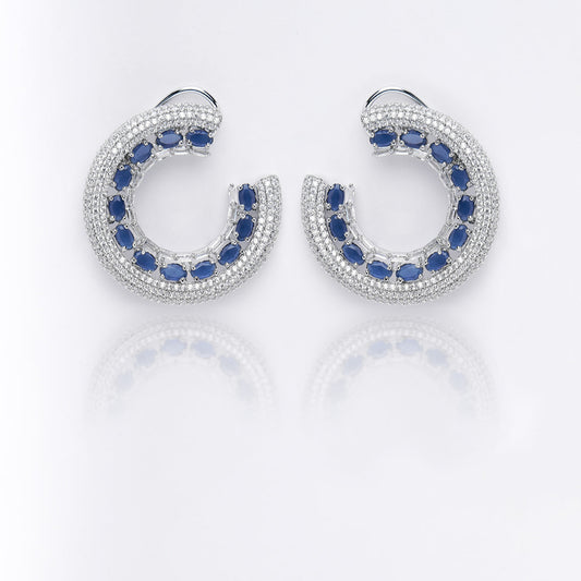 Blue Sapphire C Style Cocktail Earrings