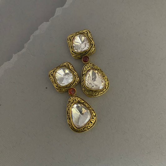 Naira Drops Moissanite Polki Earrings