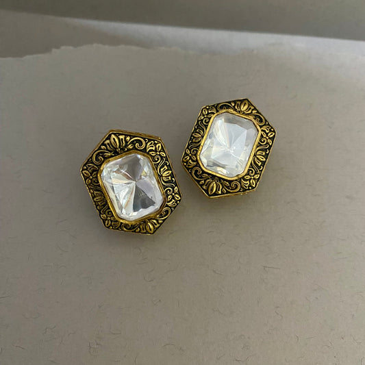 Barfi Moissanite Polki stud Earrings