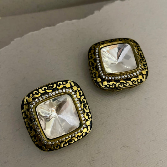 Chaki Moissanite Polki Stud Earrings