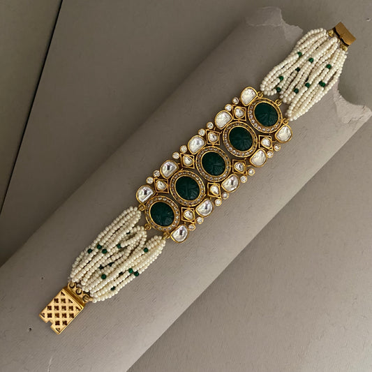 Karnika Jadau Moti Green Bracelet