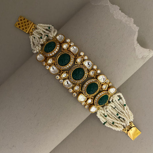 Karnika Jadau Moti Green Bracelet