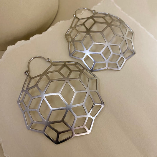 Honey Comb Net Silver Hoops