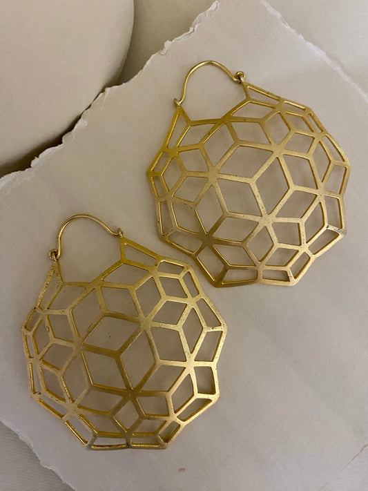 Honey Comb Net Gold Hoops