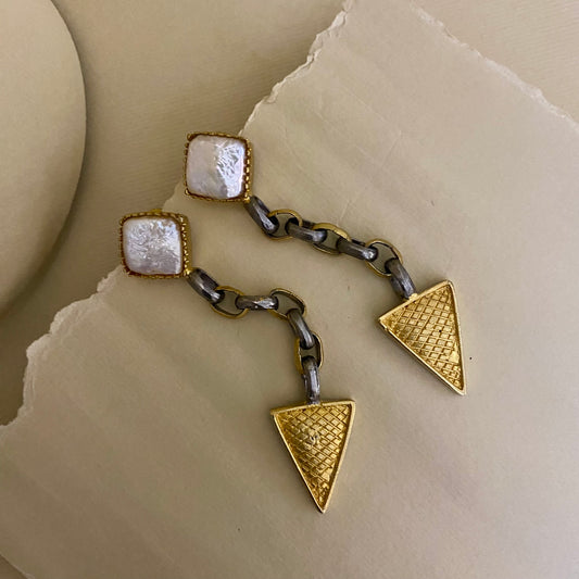 Pearl Link Gold Silver Earrings