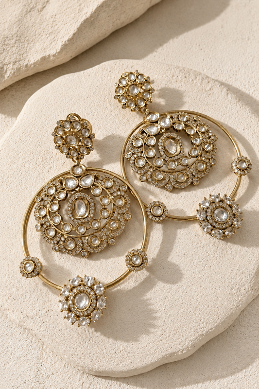 Aarna Moissanite Polki Chandbali Earrings