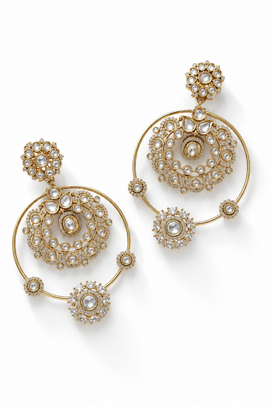 Aarna Moissanite Polki Chandbali Earrings
