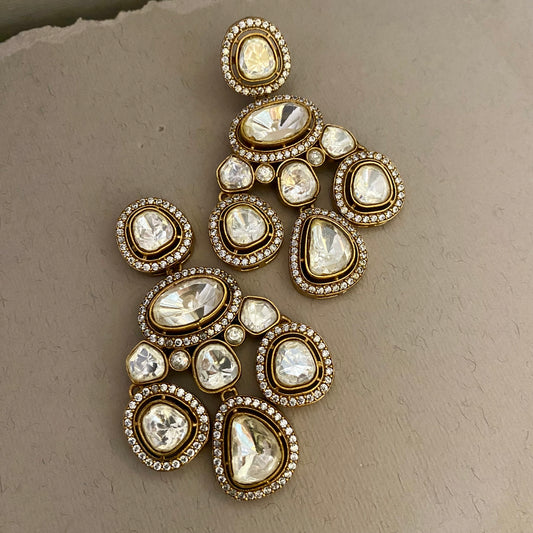 Kavika Moissanite Polki Chandbali Earrings