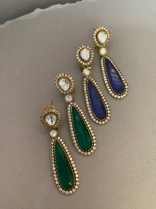 Chahhat Drop Moissanite Polki Earrings In Green