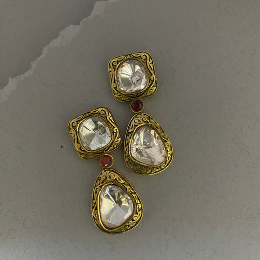 Naira Drops Moissanite Polki Earrings