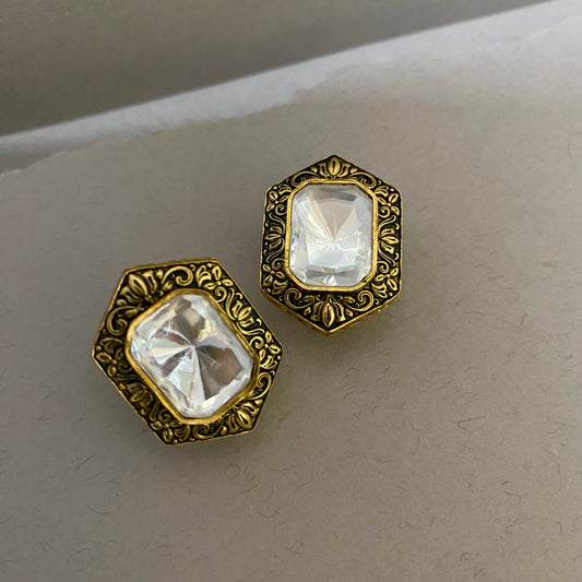 Barfi Moissanite Polki stud Earrings