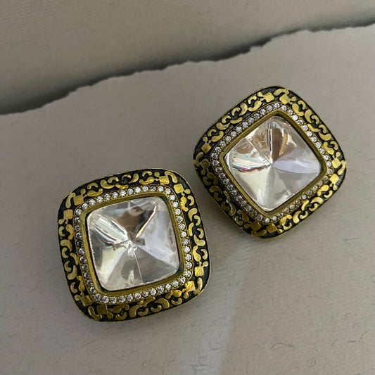 Chaki Moissanite Polki Stud Earrings