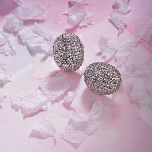 Disco Ball Oval Shaped Oversized Top Earrings