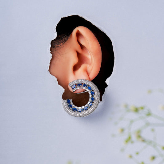 Blue Sapphire C Style Cocktail Earrings