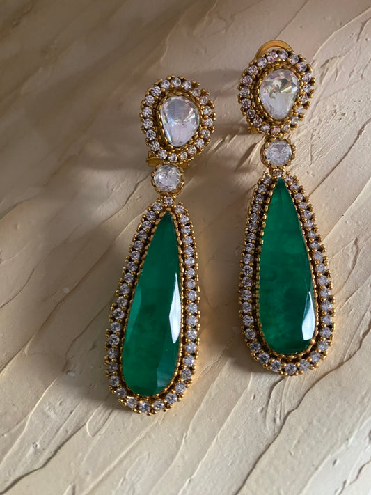Chahhat Drop Moissanite Polki Earrings In Green