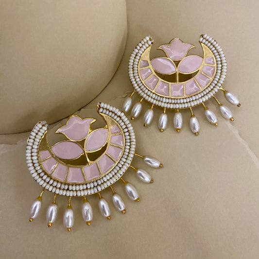 Lotus Pearl Pink Enamel Earrings