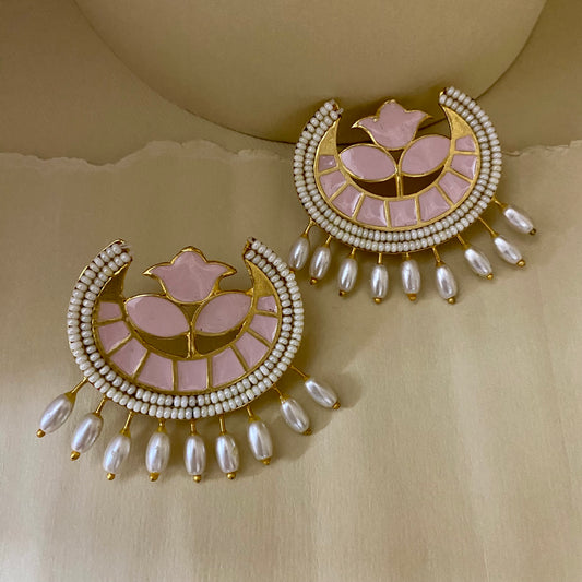 Lotus Pearl Pink Enamel Earrings