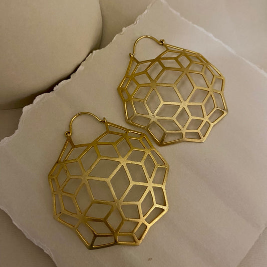 Honey Comb Net Gold Hoops