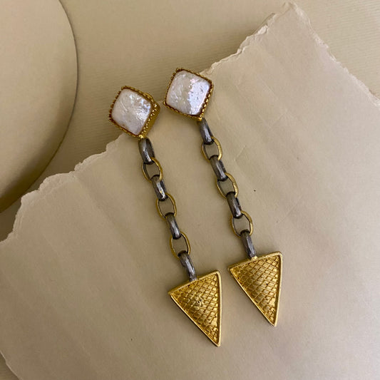 Pearl Link Gold Silver Earrings